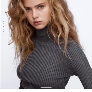 ZARA Cropped Ribbed Knit Turtleneck Sweater